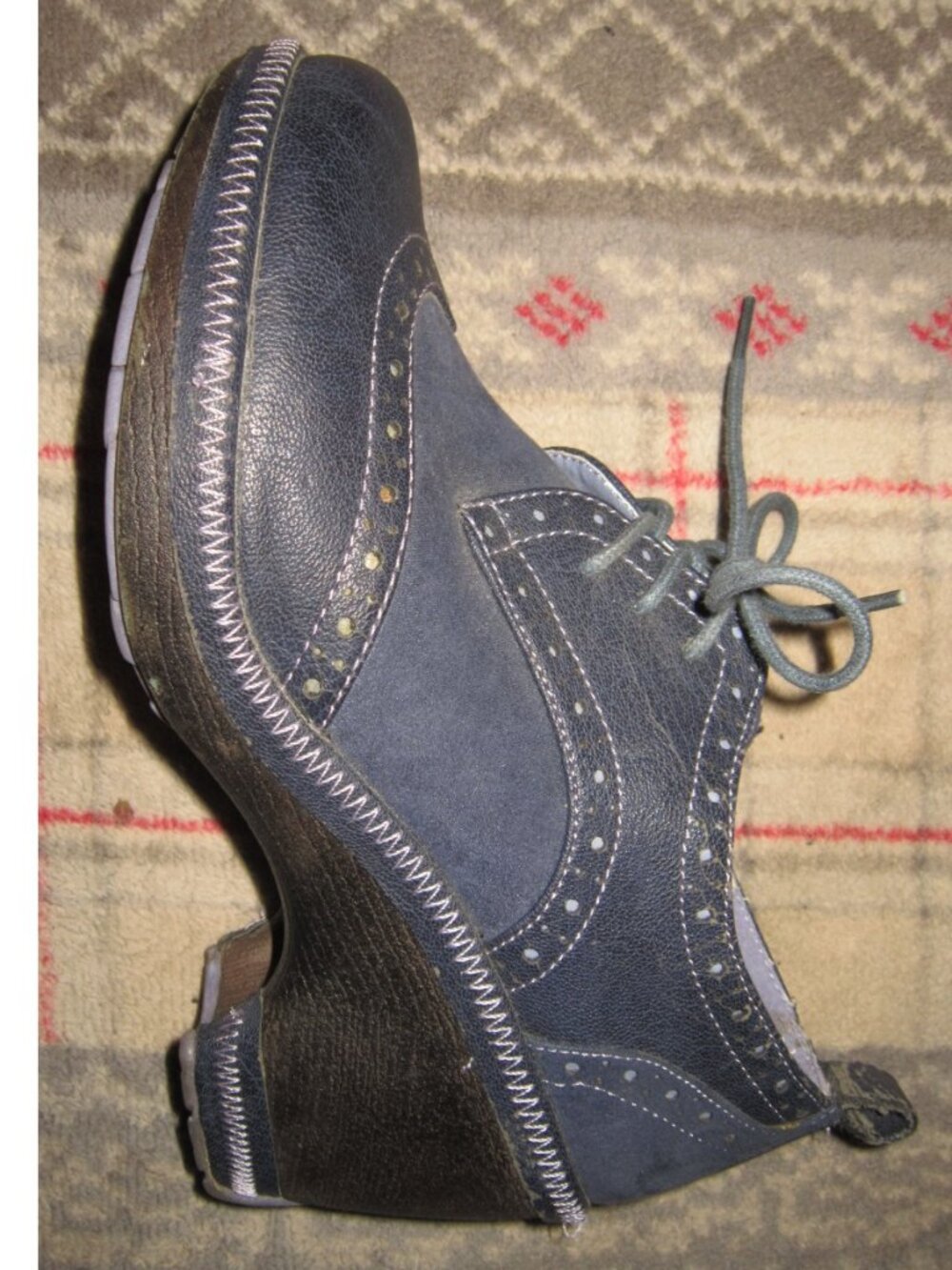J-41 Jambu 7.5 Vegan Suede Dutch Oxford Platform Heel Shoes Chunky Blue Black